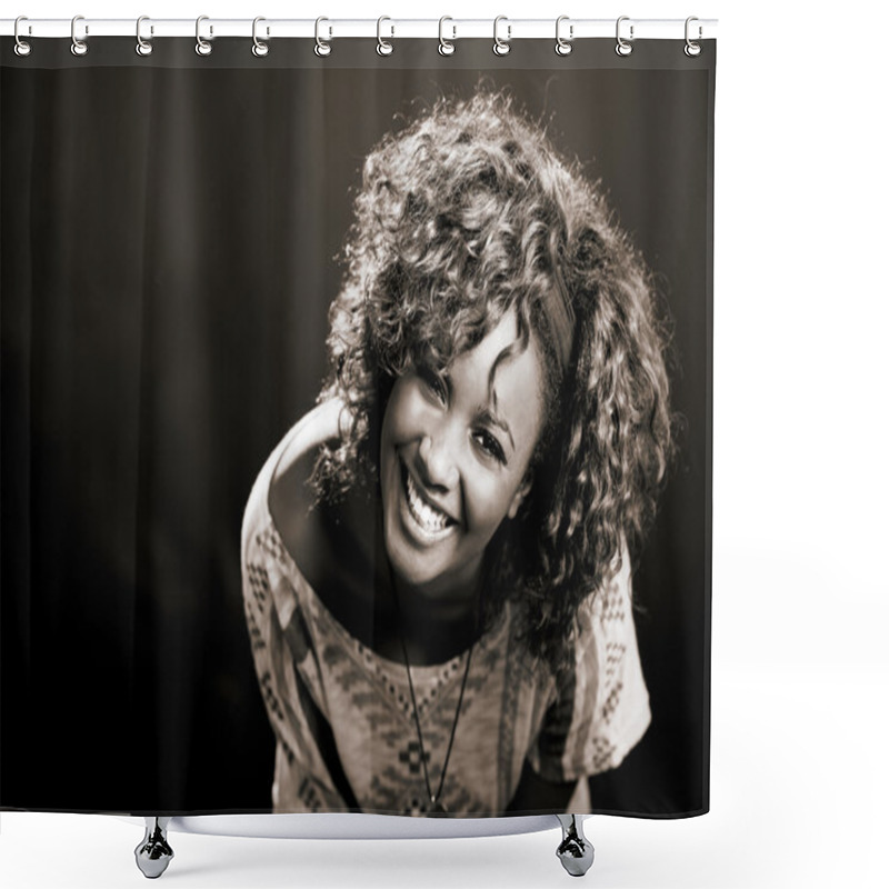 Personality  Beautiful Black Woman On Black Background. Studio Shot Shower Curtains