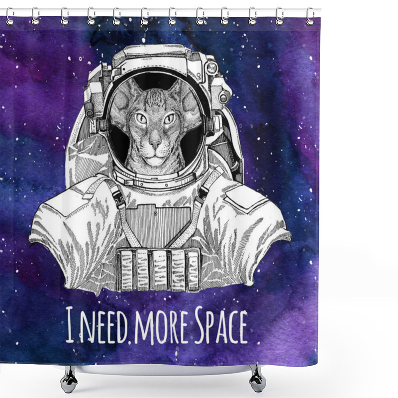 Personality  Animal Astronaut Oriental Cat With Big Ears Wearing Space Suit Galaxy Space Background With Stars And Nebula Watercolor Galaxy Background Shower Curtains