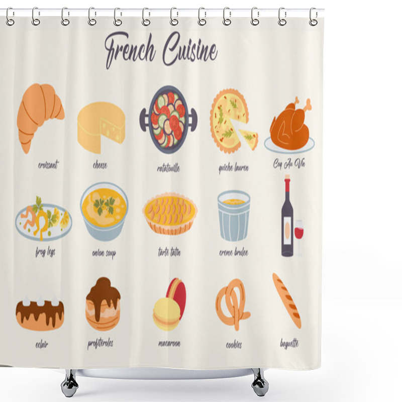 Personality  Collection Hand Drawn French Cuisine Foods  Shower Curtains