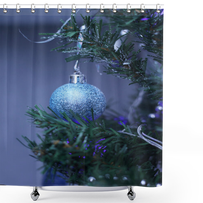 Personality  Blue Bauble On Christmas Tree Shower Curtains