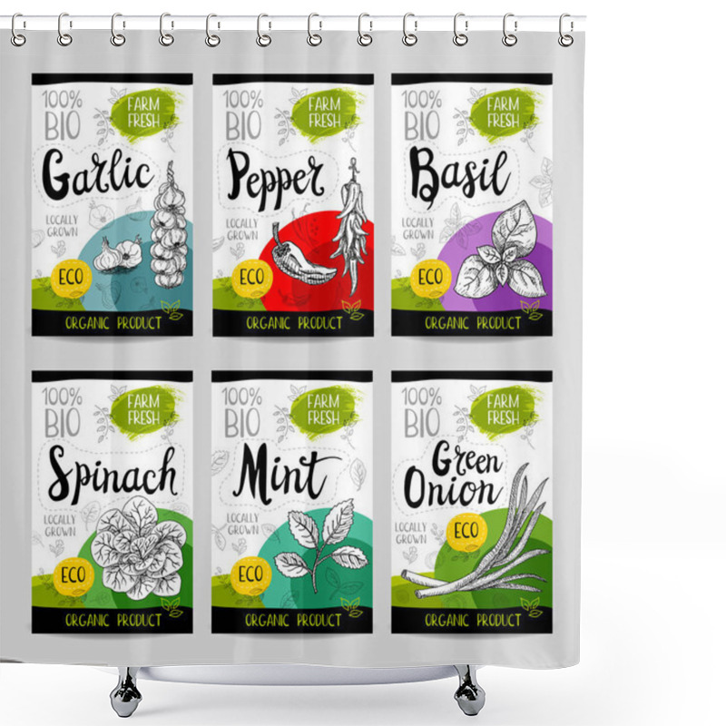 Personality  Set Of Hand Drawn Labels Food, Spices. Shower Curtains