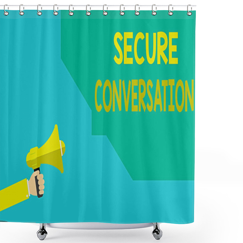 Personality  Writing Note Showing Secure Conversation. Business Photo Showcasing Secured Encrypted Communication Between Web Services Hu Analysis Hand Hold Megaphone With Sound Icon And Bubble. Shower Curtains