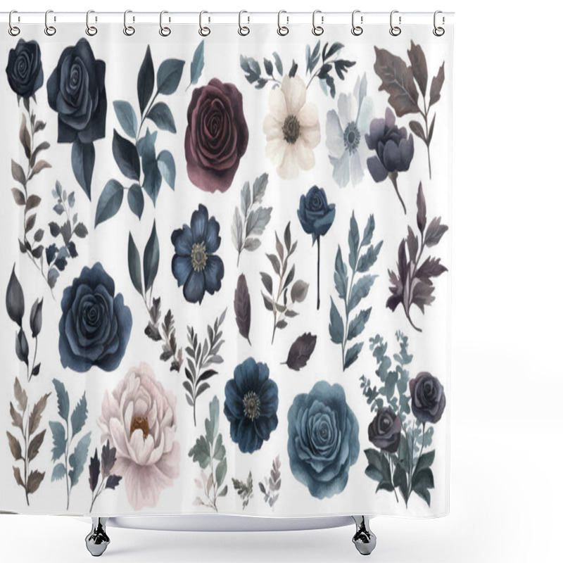 Personality  Dark And Moody Floral Elements With Foliage Variety Shower Curtains