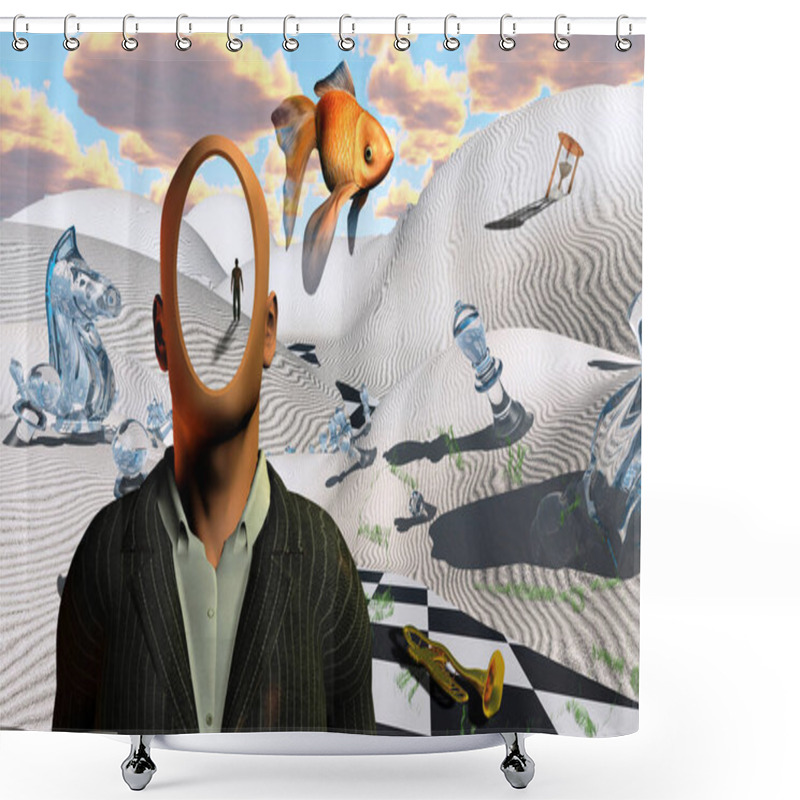 Personality  Faceless Man In Surreal Desert  Shower Curtains