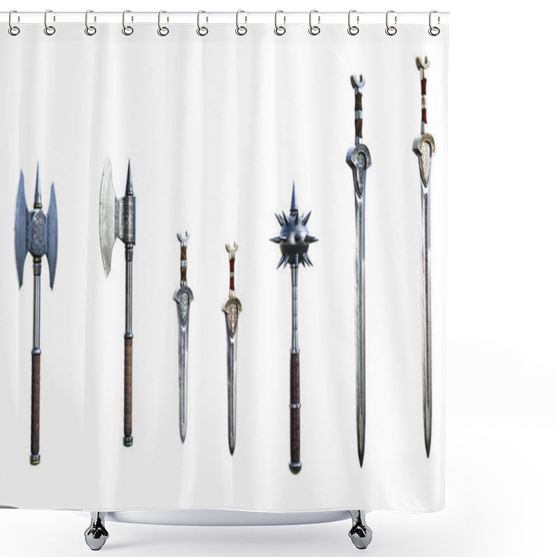 Personality  Fantasy Weapons Sword Set, 3D Illustration, 3D Rendering Shower Curtains