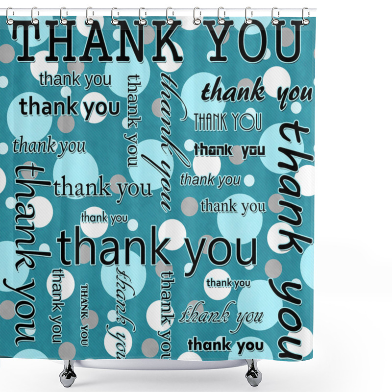 Personality  Thank You Design With Teal And White Polka Dot Tile Pattern Repe Shower Curtains