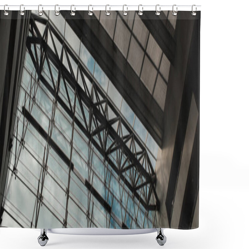 Personality  COPENHAGEN, DENMARK - APRIL 30, 2020: Horizontal Image Of Glass Facade And Roof In Black Diamond Royal Library, Copenhagen, Denmark  Shower Curtains