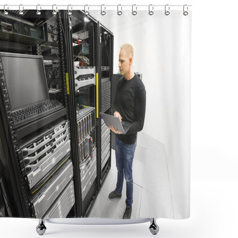 Personality  It Engineer Maintains Servers In Datacenter Shower Curtains