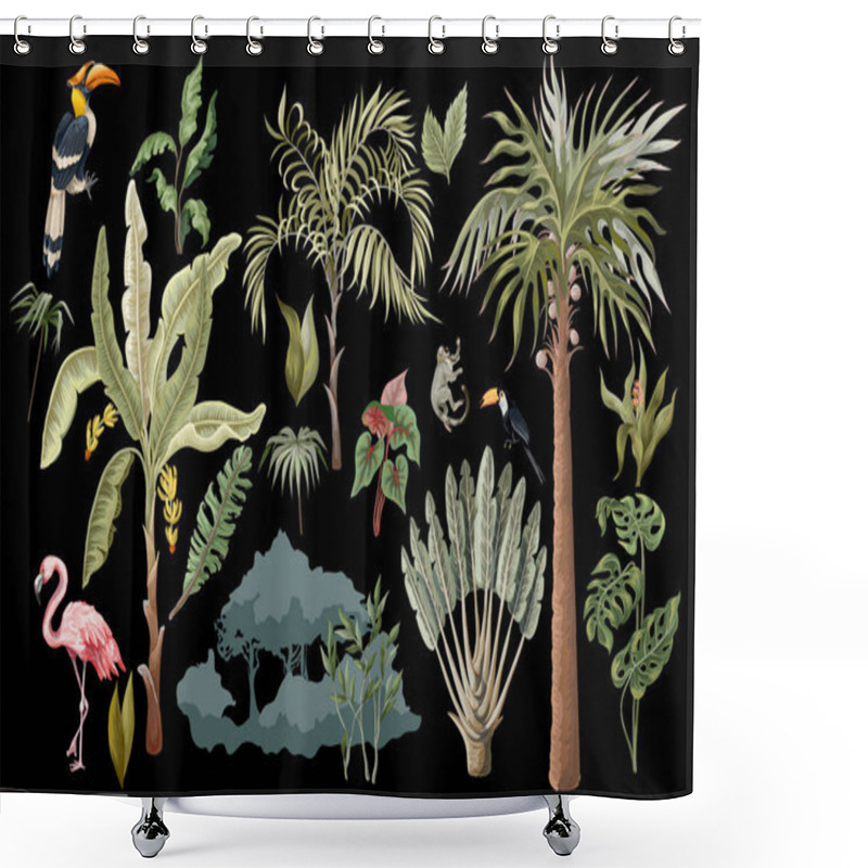 Personality  Jungle Animals, Flowers And Trees Isolated. Vector. Shower Curtains