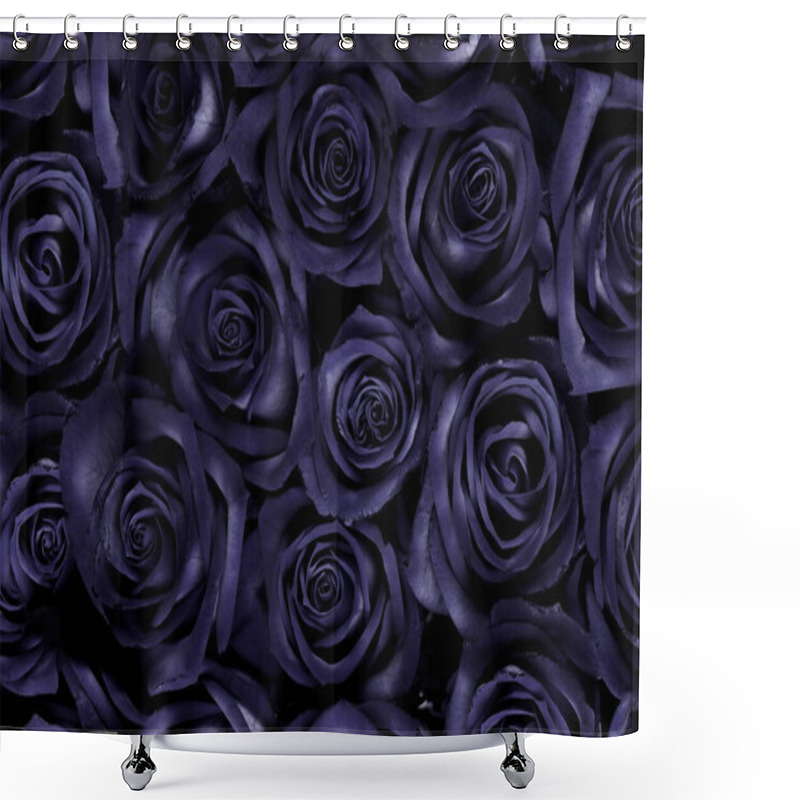 Personality  A Floral Background Of Open Rose Heads In A Rich, Deep Dark Purple Future Dusk, The Color Of The Year 2025. Seamless Floral Pattern Shower Curtains