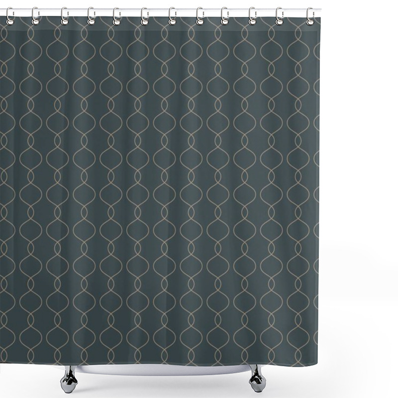 Personality  Japandi Seamless Pattern With Minimalist Geometric Line Design In Dark Teal And Beige Colors Perfect For Wallpaper Textile Fabric And Digital Use Vector Design. A Japandi-inspired Seamless Pattern Shower Curtains