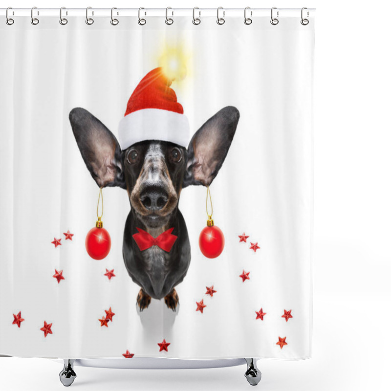 Personality  Christmas Santa Claus Dog And Xmas Balls Or Baubles Hanging From Shower Curtains