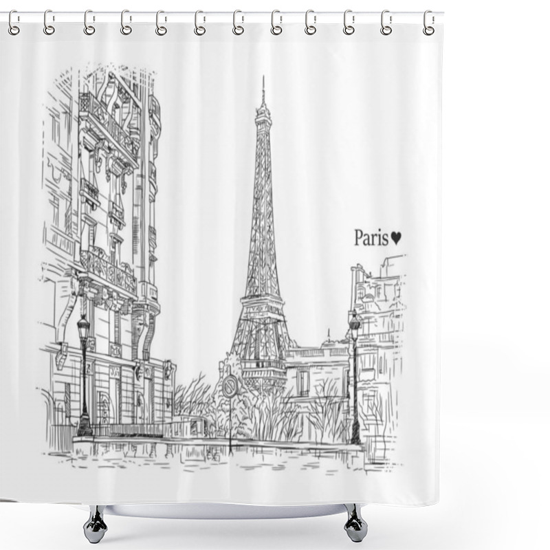 Personality  Streets Of Paris Hand Drawn Sketch, Vector Illustration Shower Curtains