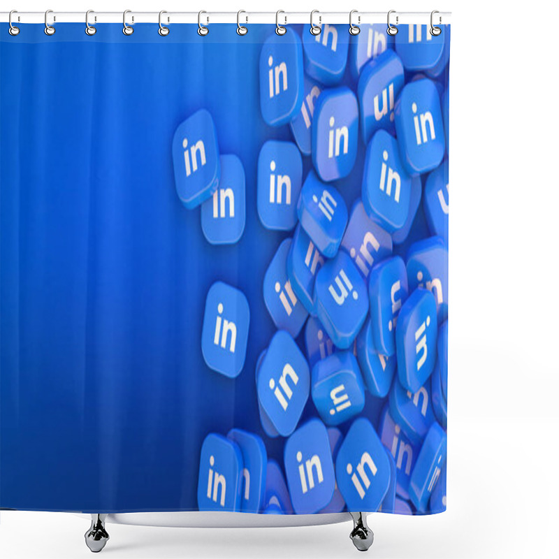 Personality  3D Rendering A Lot Of Linkedin Square Badges Iover Blue Background Shower Curtains