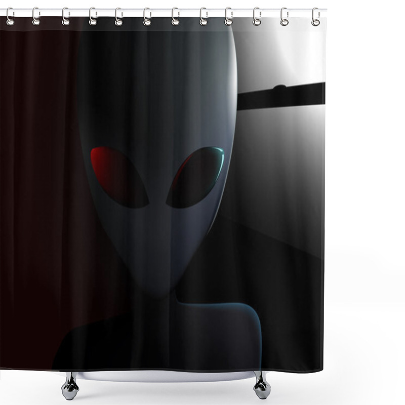 Personality  Alien Visitor Next To Window At Night Shower Curtains