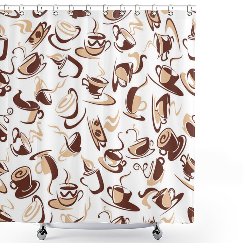 Personality  Seamless Pattern Of Brown Coffee Cups With Beans Shower Curtains