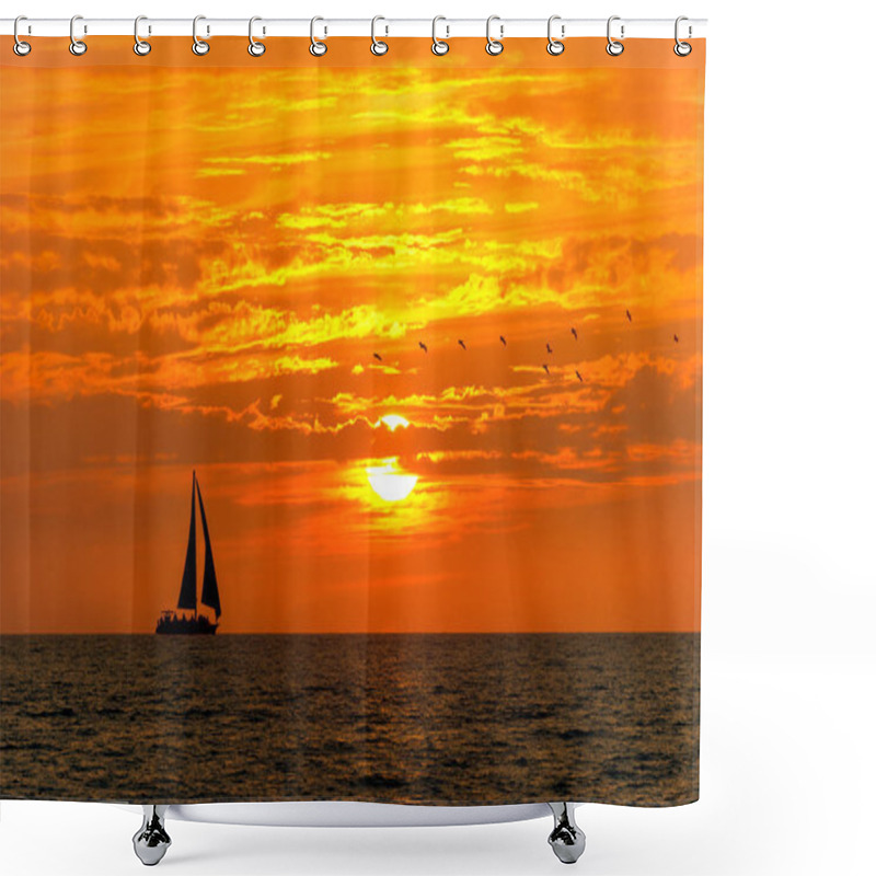 Personality  Sailboat Sunset Silhouette Shower Curtains