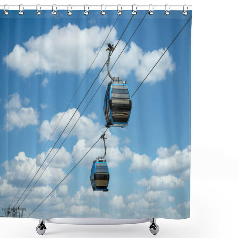 Personality  Cable Car Cabins Against Amazing Sky And Clouds. Cableway, Green Transportation.  Shower Curtains