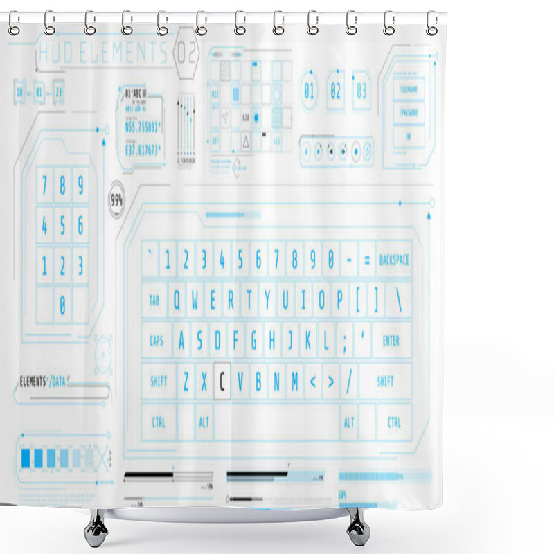 Personality  A Set Of HUD Keyboards Elements For A Futuristic Interface. Shower Curtains