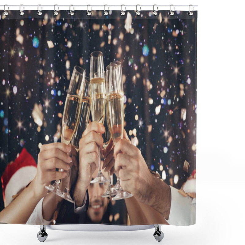 Personality  Clinking Glasses Of Champagne In Hands At New Year Party Shower Curtains