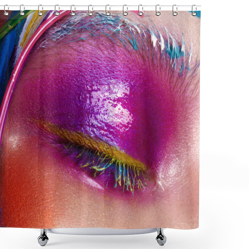 Personality  Close Up Creative Make-up In Pop Art Style. Beauty Face. Shower Curtains