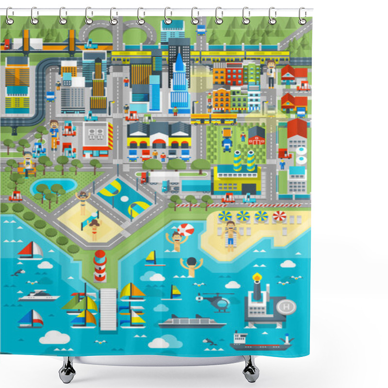 Personality  Map Of City Near Sea Shower Curtains