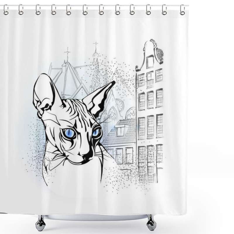 Personality  Sphinx Cat In The Old European City Shower Curtains