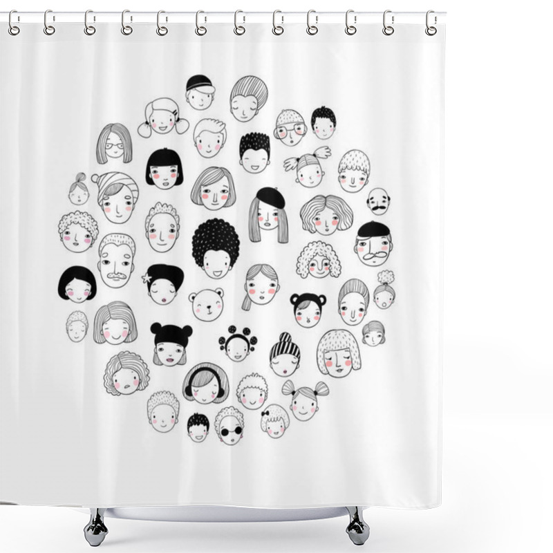 Personality  Pattern With Graphical Faces. Vector Illustration. Set Of People Icons Shower Curtains