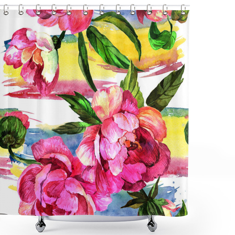 Personality  Watercolor Pink Peony Flower. Floral Botanical Flower. Seamless Background Pattern. Fabric Wallpaper Print Texture. Aquarelle Wildflower For Background, Texture, Wrapper Pattern, Frame Or Border. Shower Curtains