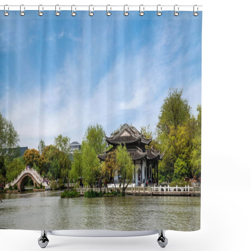 Personality  Yangzhou Slender West Lake Garden Architecture Shower Curtains