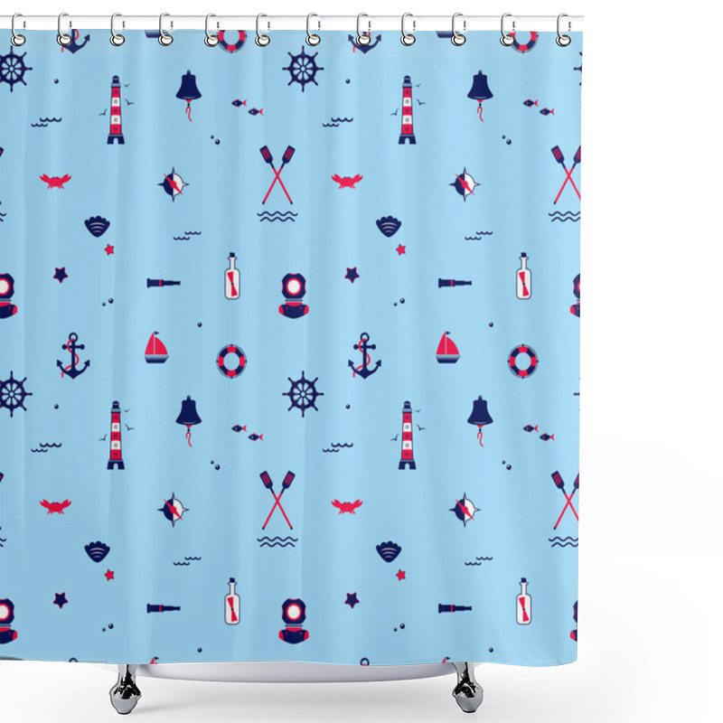 Personality  Seamless Texture From Sailing Elements. Pattern, Abstract Background, Wallpaper. Nautical Collection, Marine Travel Icons. Shower Curtains