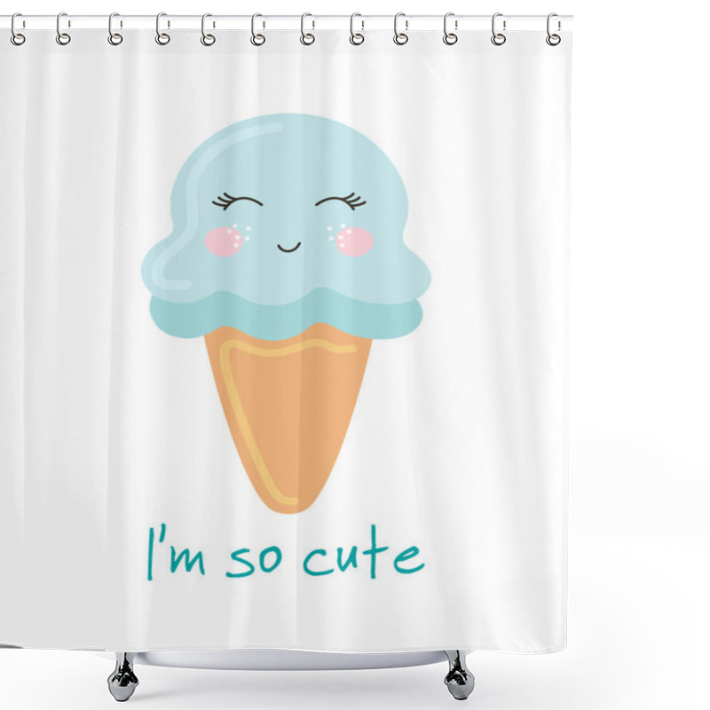 Personality  Summer Card With Cute Ice Cream And Lettering Isolated On White Background, Vector Illustration Shower Curtains