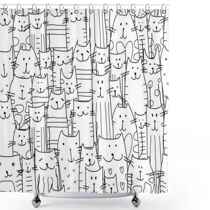 Personality  Funny Cats Family, Seamless Pattern For Your Design Shower Curtains