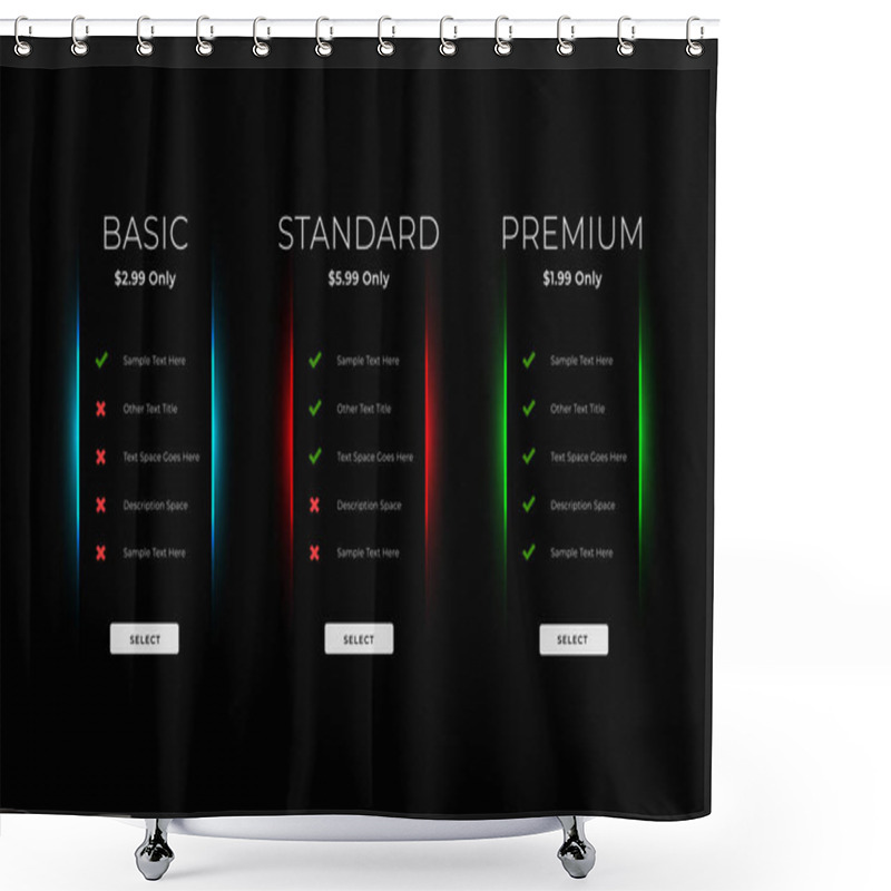 Personality  Black Dark Theme Price Comparison Table Business Template Shower Curtains