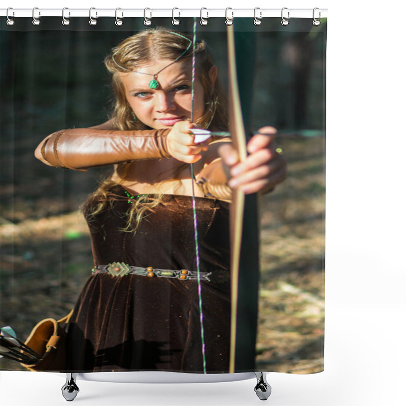 Personality  Young Lady Elf With A Long Bow Shower Curtains