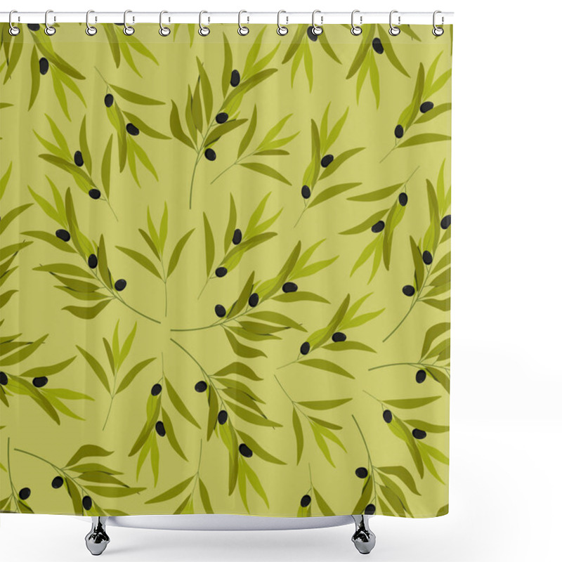 Personality  Seamless Pattern Olive Branches On Green Background Shower Curtains