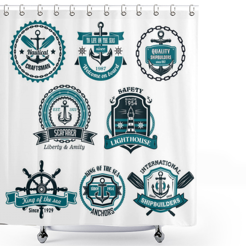 Personality  Vector Set Of Nautical And Marine Icons Shower Curtains