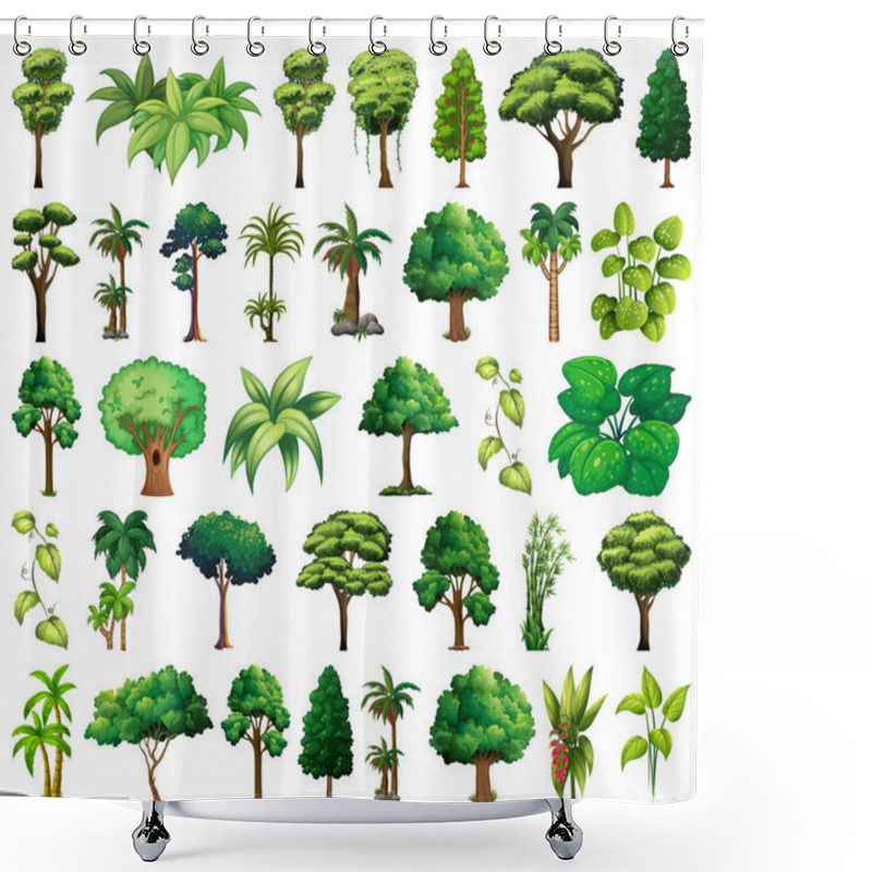 Personality  Set Of Variety Plants And Trees Illustration Shower Curtains