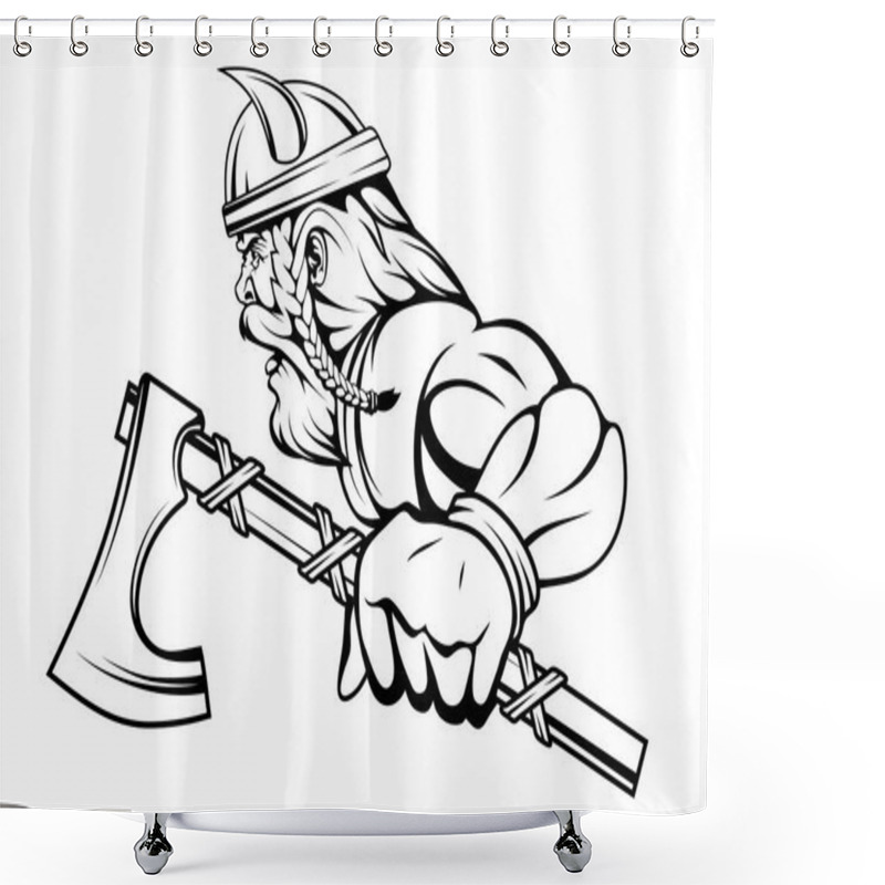 Personality  Viking Warrior With A Traditional Battle Ax In His Hand, Suitable As Logo Or Team Mascot. Vector Graphic To Design Shower Curtains