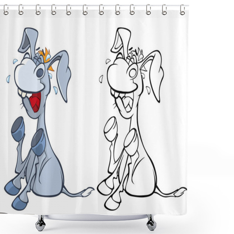 Personality  Illustration Of A Cute Cartoon Character Burro For You Design And Computer Game. Coloring Book Outline Set - Illustration Shower Curtains