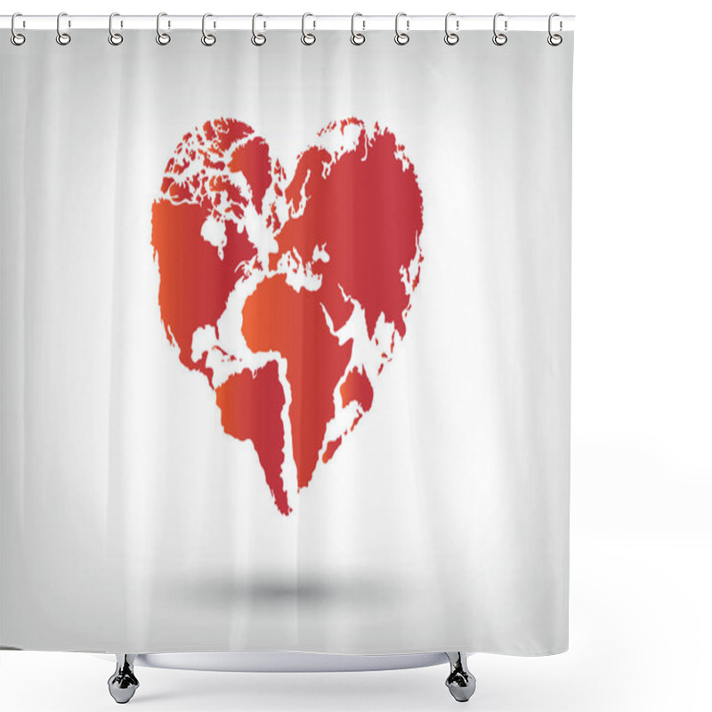 Personality  Heart World, World And Love, Happy World Map Shower Curtains