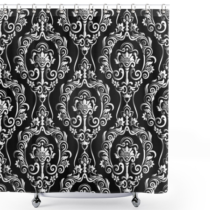 Personality  Seamless Damask Pattern For Background Or Wallpaper Design. Damask Wallpaper. Black And White Color Shower Curtains