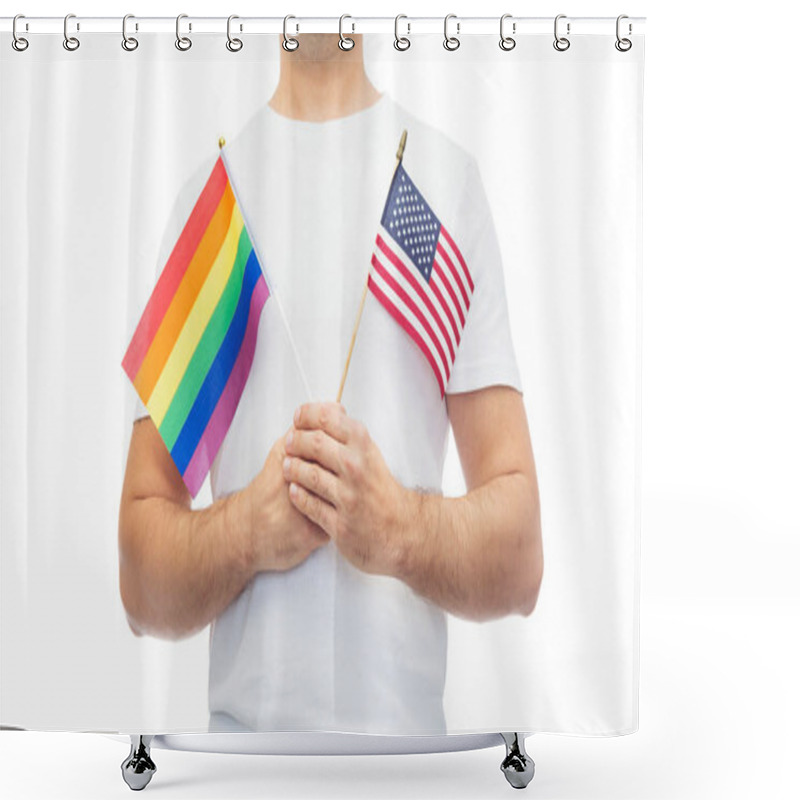 Personality  Man With Gay Pride Rainbow Flag And Wristband Shower Curtains