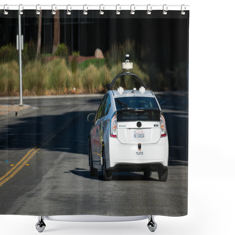 Personality  Nuro Autonomous Self-driving Vehicle Driving On A Street In Silicon Valley - Santa Clara, California, USA - 2020 Shower Curtains