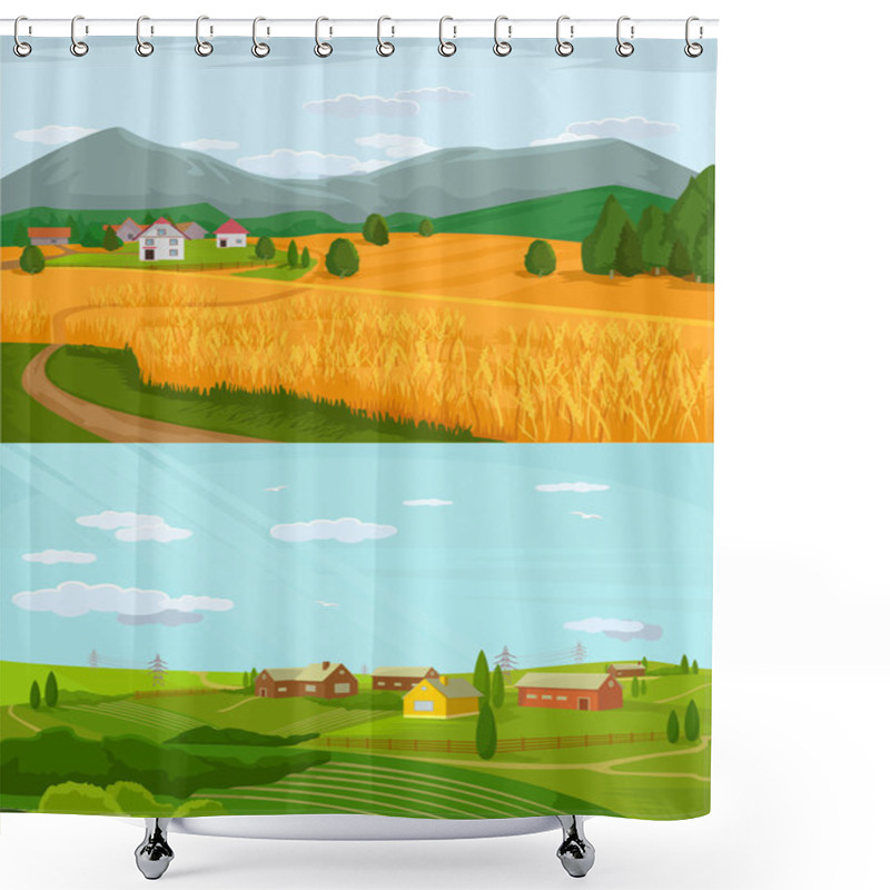 Personality  Vector Village Flat Illustration Set Shower Curtains