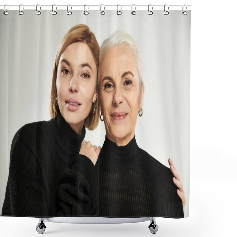 Personality  A Mature Woman And Her Adult Daughter Share A Warm Embrace. Shower Curtains