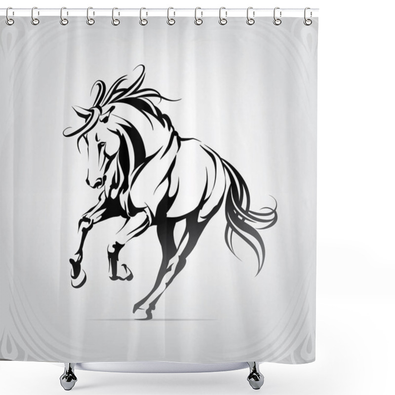 Personality  Vector Silhouette Of A Running Horse Shower Curtains