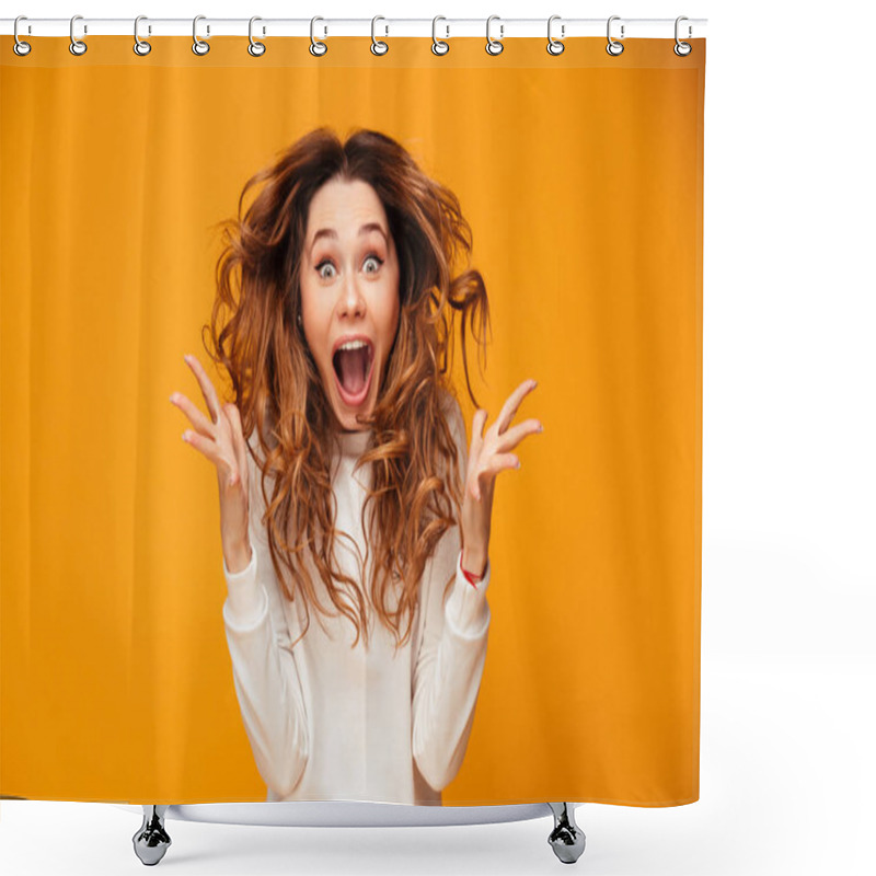 Personality  Screaming Young Woman Standing Isolated Shower Curtains