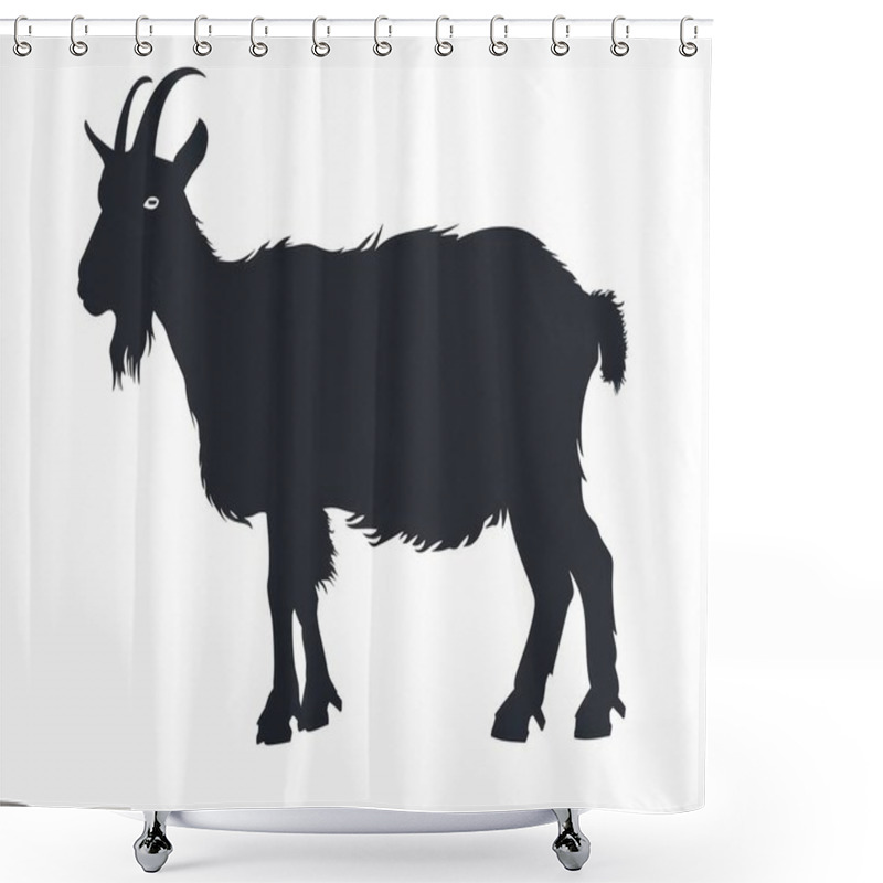 Personality  A Striking Silhouette Of A Goat Showcasing Its Distinctive Features Against A Plain Background. Shower Curtains