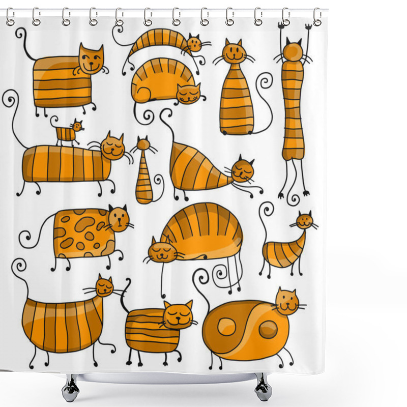 Personality  Cute Striped Cats Family, Sketch For Your Design Shower Curtains